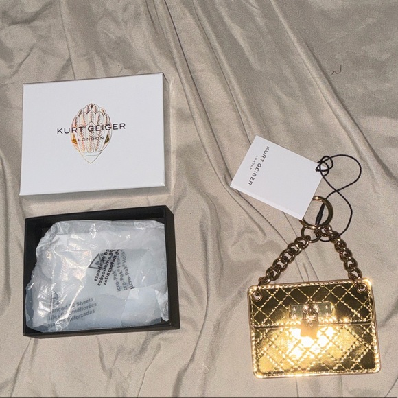 Kurt Geiger Metallic Gold Quilted Mini Bag Charm Keyring
